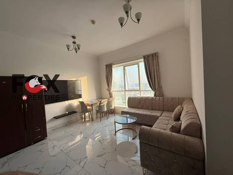 Furnished 1BR for annual rent in Rashidiya 1, Ajman. Free gym & pool, spacious layout, prime location, easy access to Dubai & Sharjah.