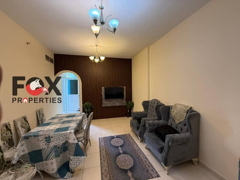 Furnished 1-bedroom apartment for annual rent in Ajman, Orient Towers. Excellent finishing, good space, free gym, pool and parking, prime location wit